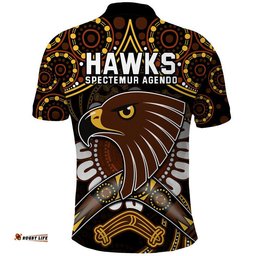 Hawks Football Polo Shirt Boomerang Indigenous Dots Amazing Aussie
