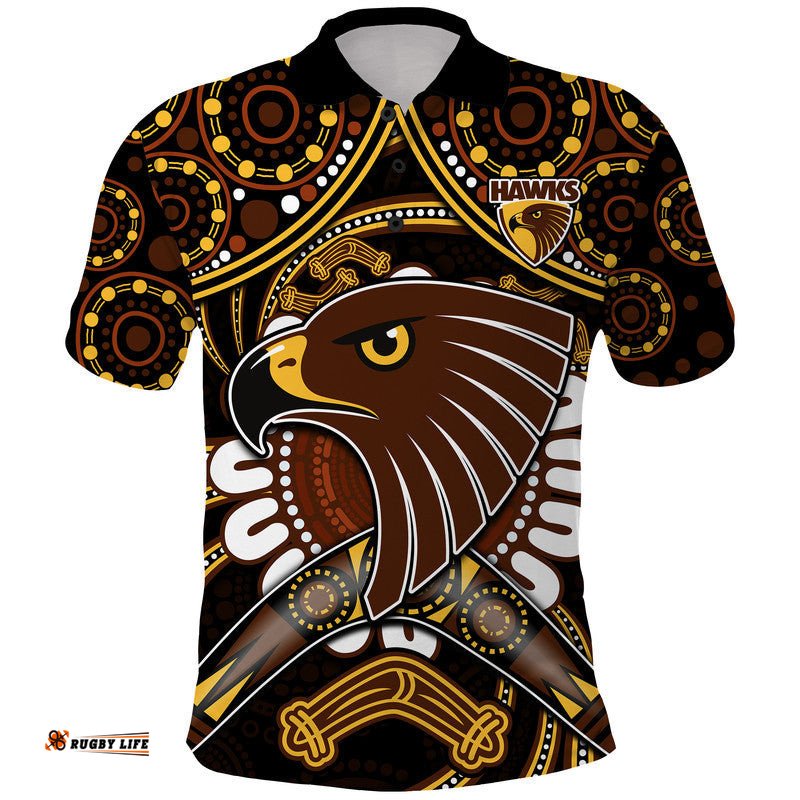Hawks Football Polo Shirt Boomerang Indigenous Dots Amazing Aussie