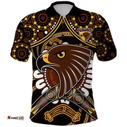 Hawks Football Polo Shirt Boomerang Indigenous Dots Amazing Aussie