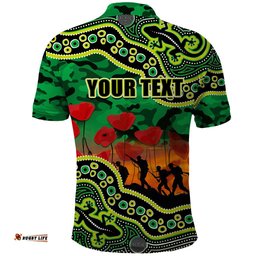 Custom Personalised Anzac Day NRL - Raiders Polo Shirt Aboriginal Lizard Patterns