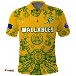 Custom Text And Number Australia 2022 Rugby Polo Shirt Wallabies Aboriginal Yellow Style Amazing Aussie