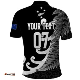 Personalised New Zealand Rugby Polo Shirt Aotearoa Silver Fern Koru Maori Style