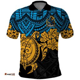 Custom Titans Rugby Polo Shirt GLD Hibiscus and Turtle With Polynesian Pattern
