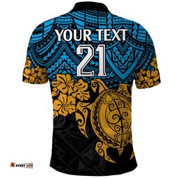 Custom Titans Rugby Polo Shirt GLD Hibiscus and Turtle With Polynesian Pattern