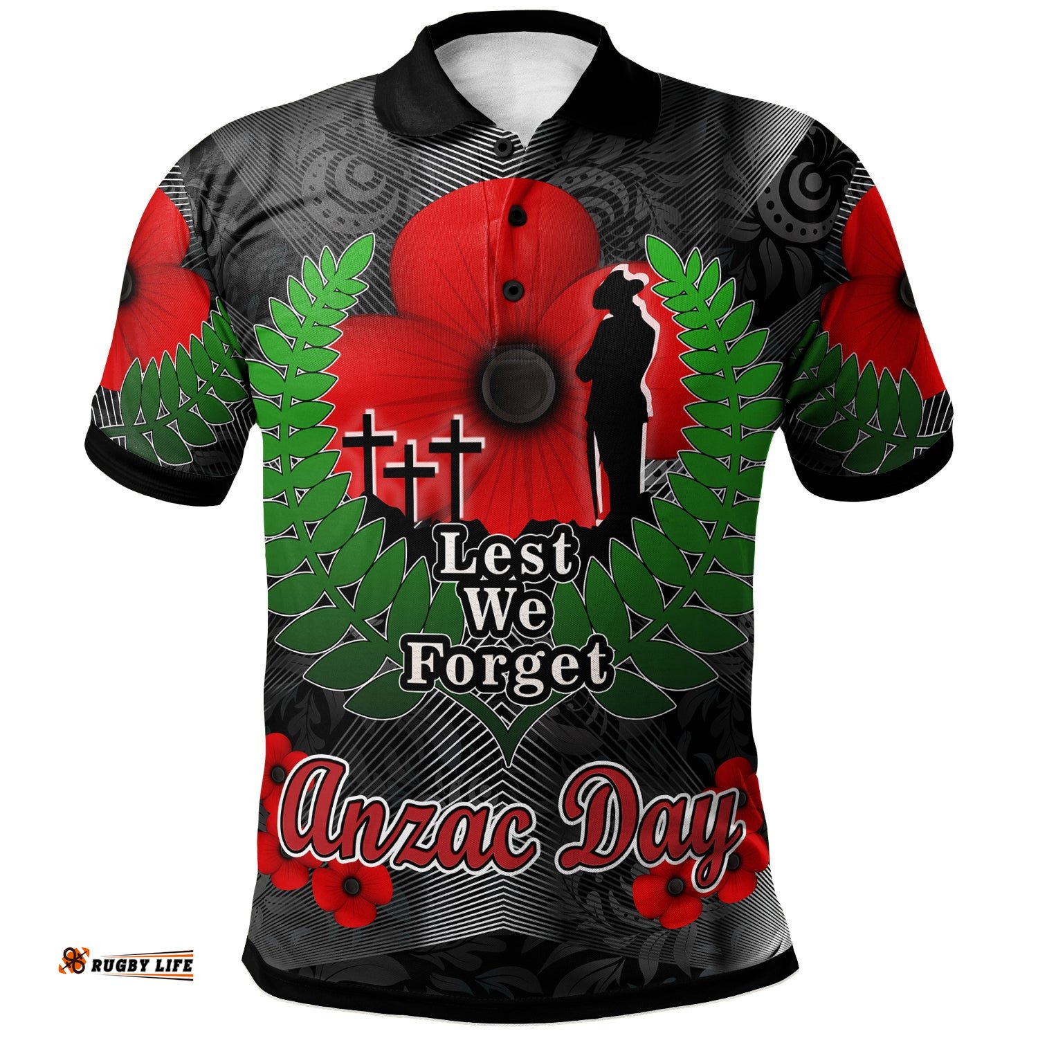 New Zealand Anzac Day Polo Shirt - Anzac Day "Lest We Forget " Low Poly Motley Patterns Polo Shirt Amazing Aussie