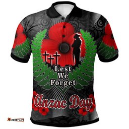 New Zealand Anzac Day Polo Shirt - Anzac Day "Lest We Forget " Low Poly Motley Patterns Polo Shirt Amazing Aussie