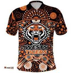 Wests Tigers Rugby Polo Shirt Boomerang Indigenous Dots Amazing Aussie