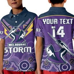 Custom Text And Number Melbourne Storm Rugby Polo Shirt Indigenous Boomerang Gradient Style Amazing Aussie