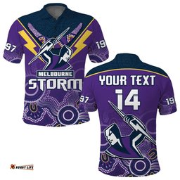 Custom Text And Number Melbourne Storm Rugby Polo Shirt Indigenous Boomerang Gradient Style Amazing Aussie