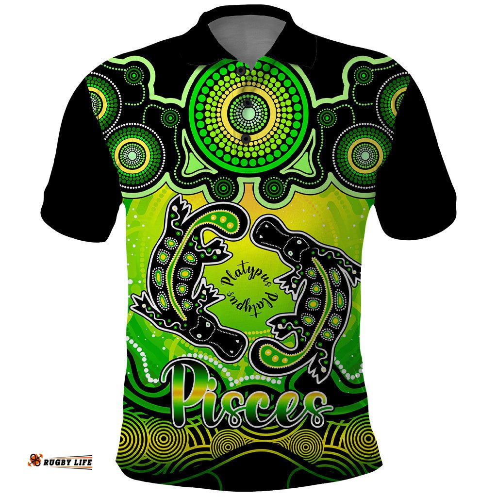 Personalised Australia Pisces Platypus Zodiac Polo Shirt Auz Astrology Aboriginal - Green