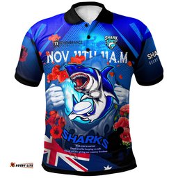 Sharks Rugby Polo Shirt - Custom Sharks Remembrance Day Lest We Forget Poppies Polo Shirt Amazing Aussie