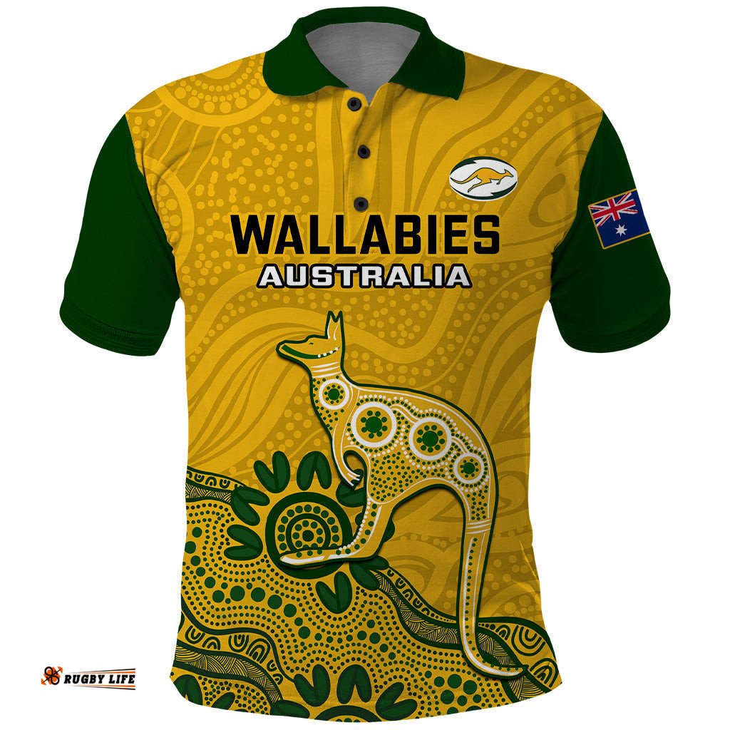 Custom Australia Rugby Polo Shirt Wallabies 2023 Kangaroo Indigenous Art