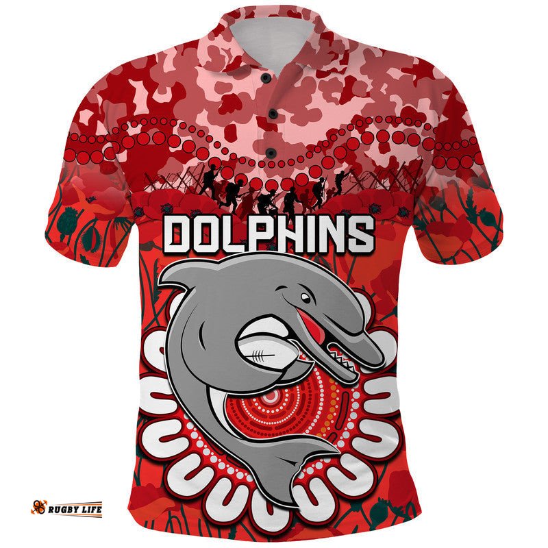 Dolphins Rugby ANZAC Polo Shirt Camouflage Poppy Amazing Aussie