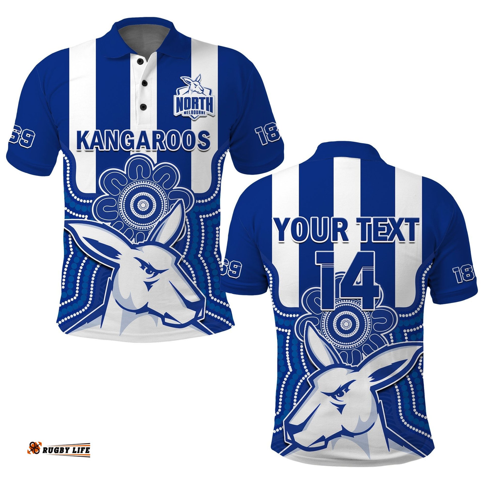 Custom Text And Number Melbourne Football Polo Shirt North Kangaroos 1869 Aboriginal Art Amazing Aussie