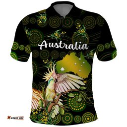 Custom Personalised Australia Polo Shirt Golden Wattle Mix Cockatoo And Map