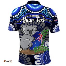 Custom Personalised Australia Koala Aboriginal Polo Shirt Koala Hugging Rugby Ball Blue Amazing Aussie
