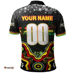 Panthers Rugby Christmas Polo Shirt - Custom Christmas Indigenous Penrith Panthers Personalised Name And Number Polo Shirt Amazing Aussie