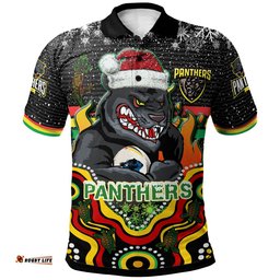 Panthers Rugby Christmas Polo Shirt - Custom Christmas Indigenous Penrith Panthers Personalised Name And Number Polo Shirt Amazing Aussie