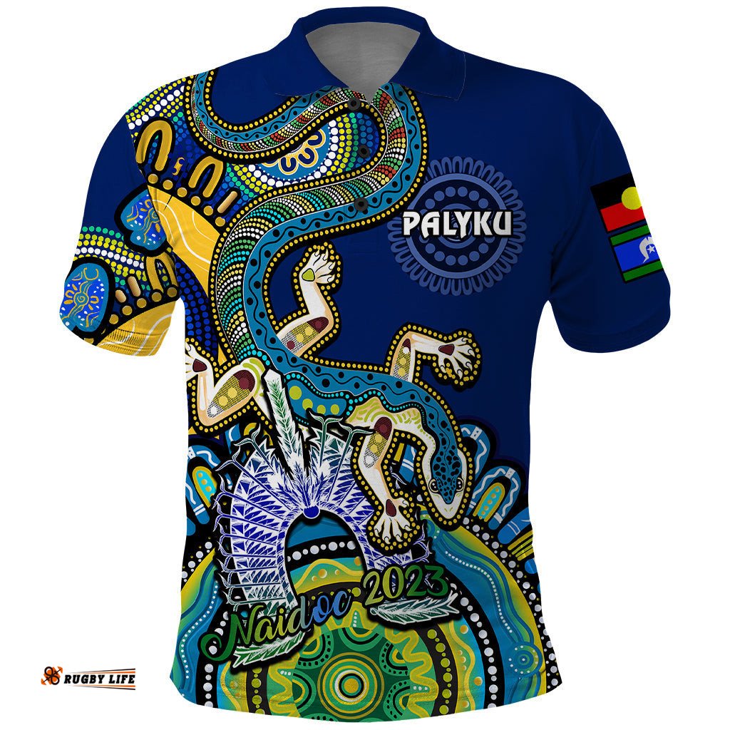 Custom Text And Number Australia NAIDOC 2023 Polo Shirt Palyku Indigenous Lizard For Our Elders