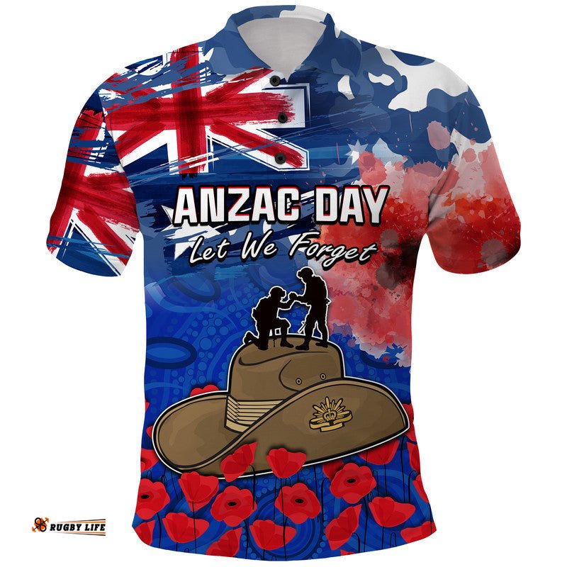 Australia ANZAC Day Polo Shirt Grunge Australia Flag and Red Poppy Amazing Aussie