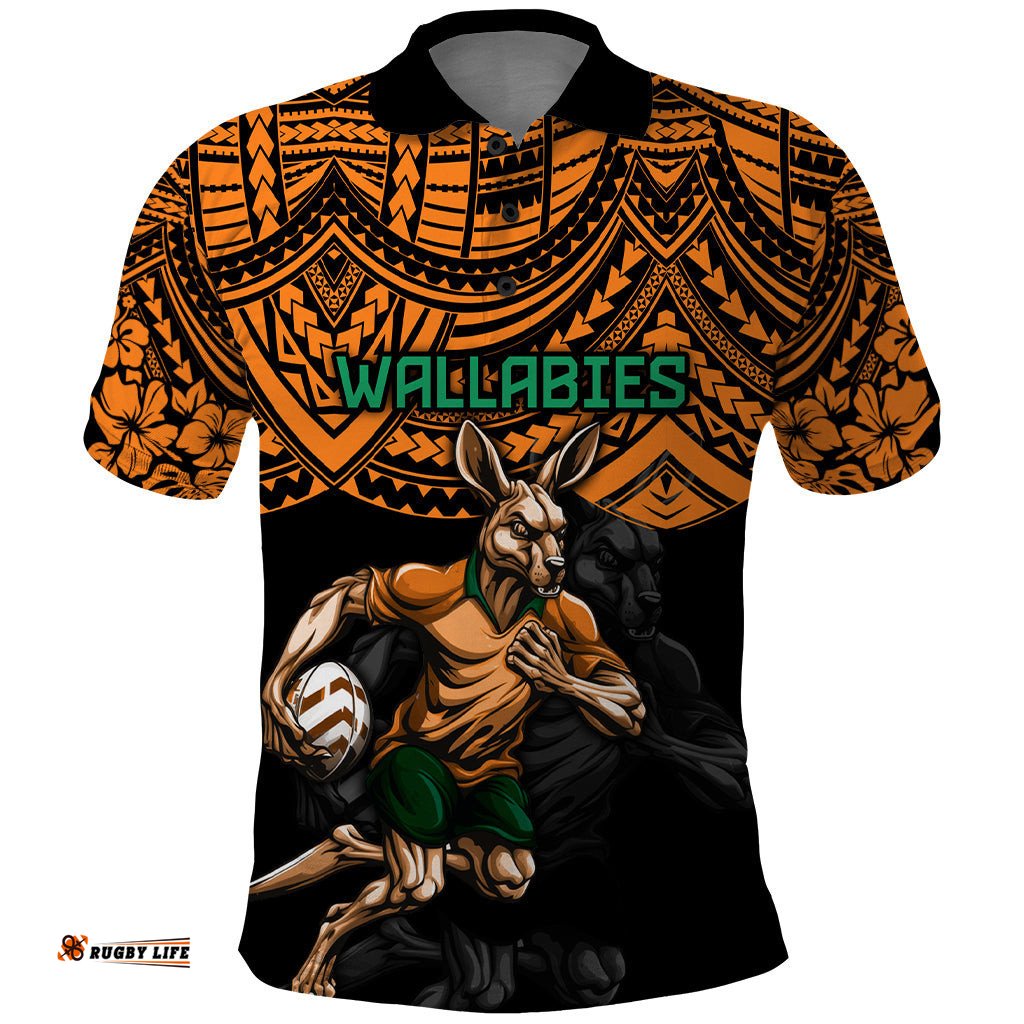 Cusrom Australia Wallabies Rugby Polo Shirt Hibiscus and Turtle With Polynesian Pattern