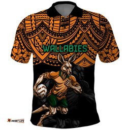 Cusrom Australia Wallabies Rugby Polo Shirt Hibiscus and Turtle With Polynesian Pattern