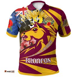Broncos Rugby Polo Shirt - Custom Remembrance Broncos With Poppy And Rosemary Polo Shirt Amazing Aussie