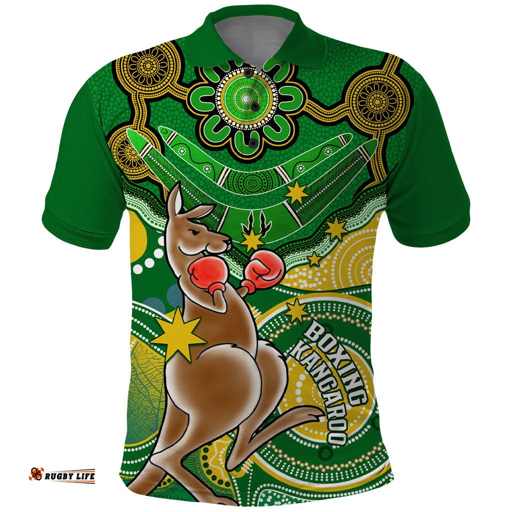 Personalised Australia Boxing Kangaroo Polo Shirt Aussie Indigenous Art Mix National Color
