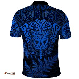 Personalised New Zealand Rugby Polo Shirt Silver Fern All Black Mix Ta Moko Blue Style