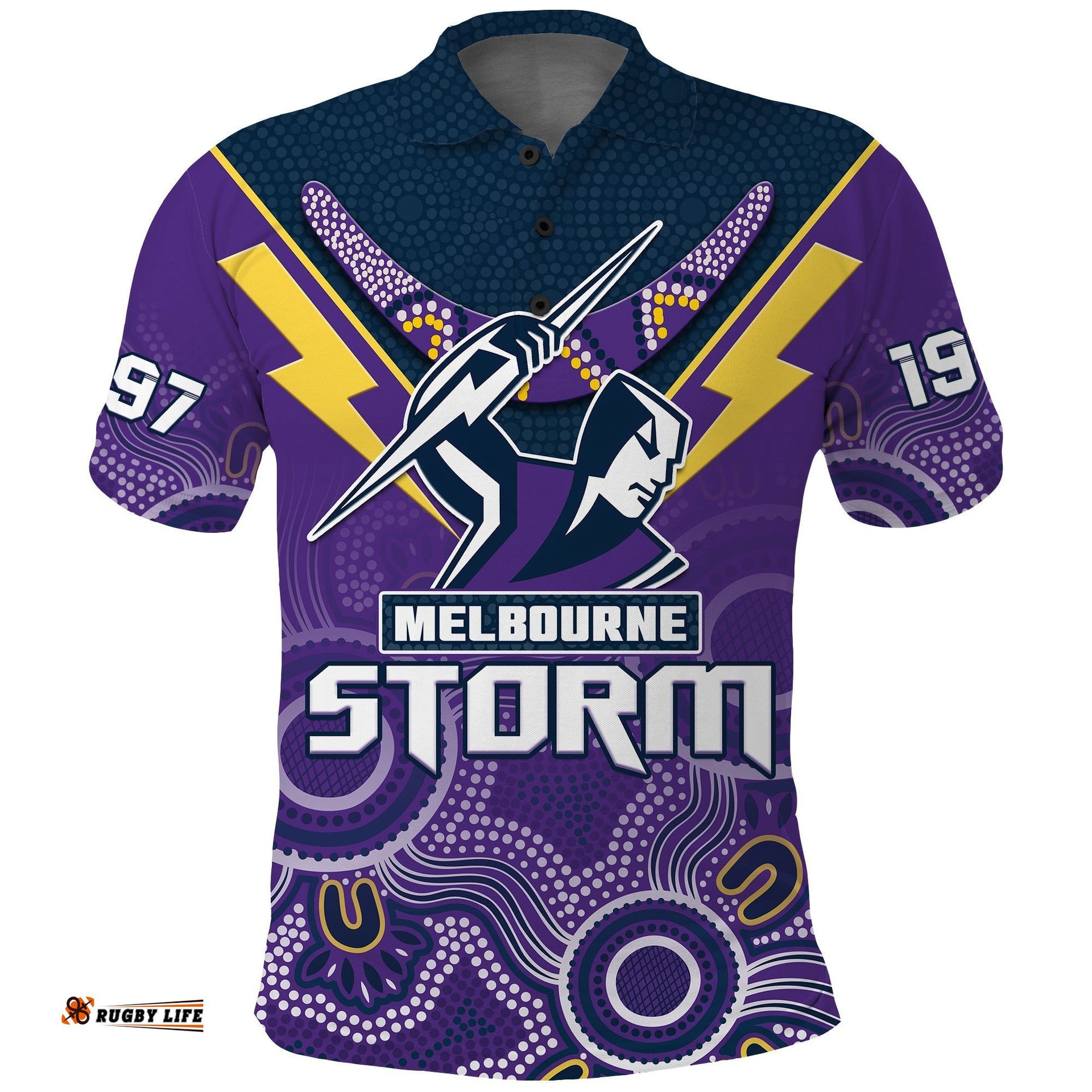 Melbourne Storm Rugby Polo Shirt Indigenous Boomerang Gradient Style Amazing Aussie