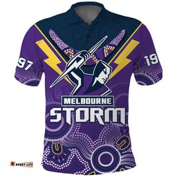 Melbourne Storm Rugby Polo Shirt Indigenous Boomerang Gradient Style Amazing Aussie