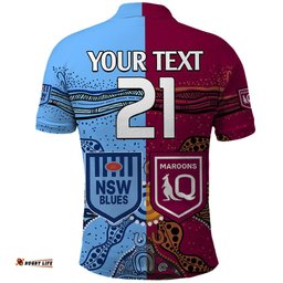 Custom Text And Number Blues and Maroons Rugby Polo Shirt State of Origin NSW Combine Queensland Aboriginal 2023