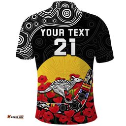 Custom Personalised Australia ANZAC Polo Shirt Kangaroo Boomerang with Poppy Amazing Aussie