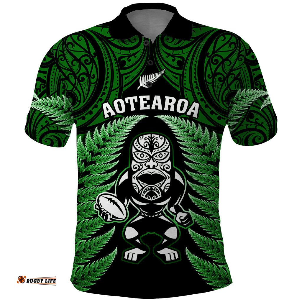 New Zealand Aotearoa Rugby Polo Shirt NZ Tiki With Maori Fern World Cup Green Version