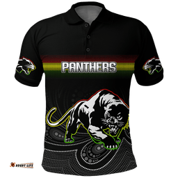 Custom Personalised Black Panthers Rugby League Aboriginal Polo Shirt