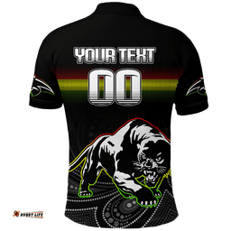 Custom Personalised Black Panthers Rugby League Aboriginal Polo Shirt