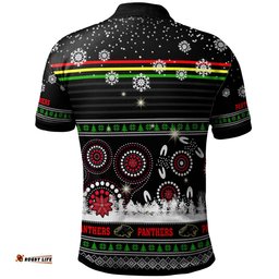Panthers Rugby Christmas Polo Shirt - Custom Panthers Ugly Christmas And Aboriginal Patterns Polo Shirt Amazing Aussie