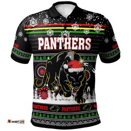 Panthers Rugby Christmas Polo Shirt - Custom Panthers Ugly Christmas And Aboriginal Patterns Polo Shirt Amazing Aussie