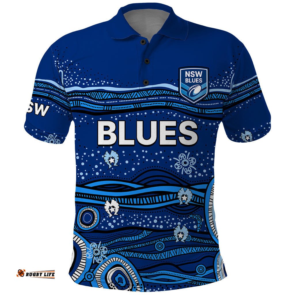 Custom Text And Number NSW Blues Rugby Polo Shirt Aboriginal Indigenous