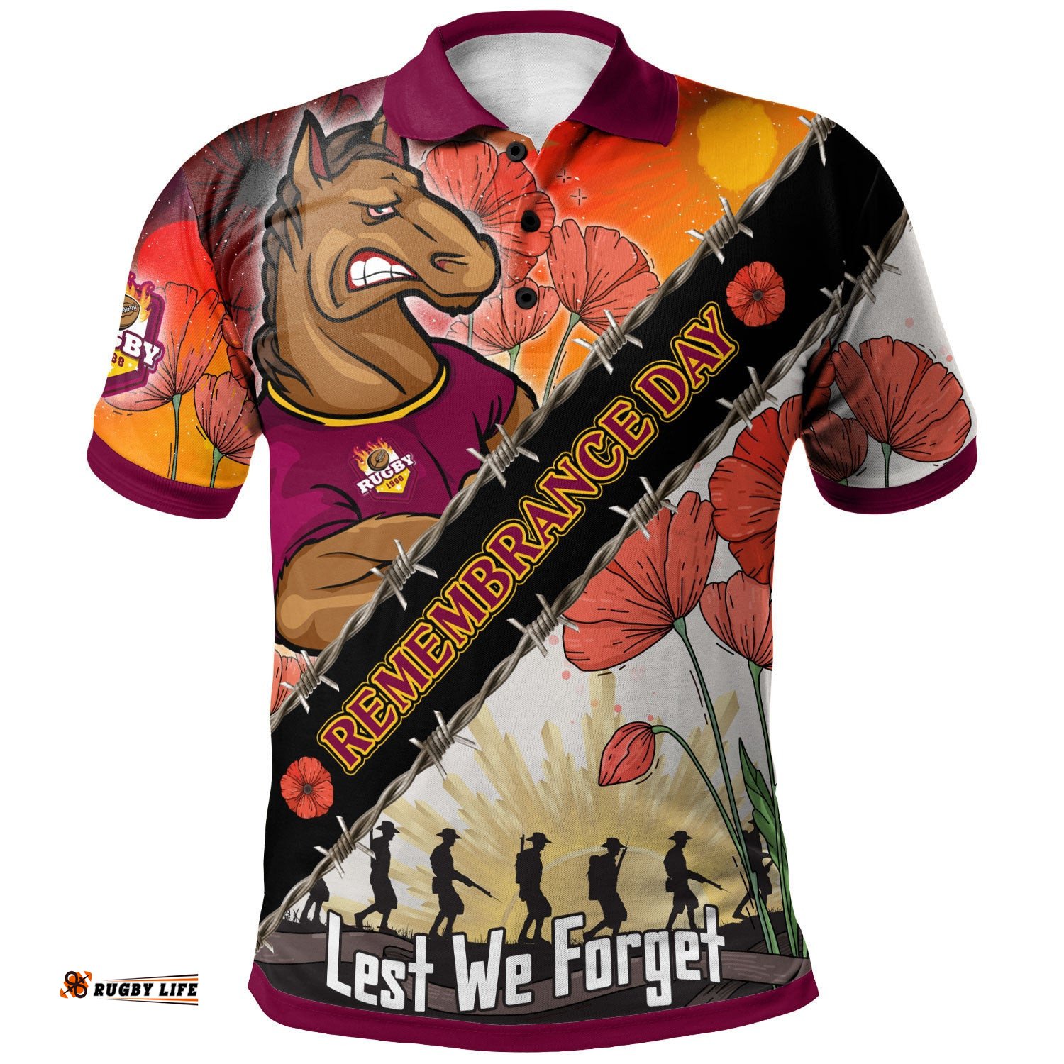 Broncos Rugby Polo Shirt - Custom Remembrance Day LEST WE FORGET Polo Shirt Amazing Aussie