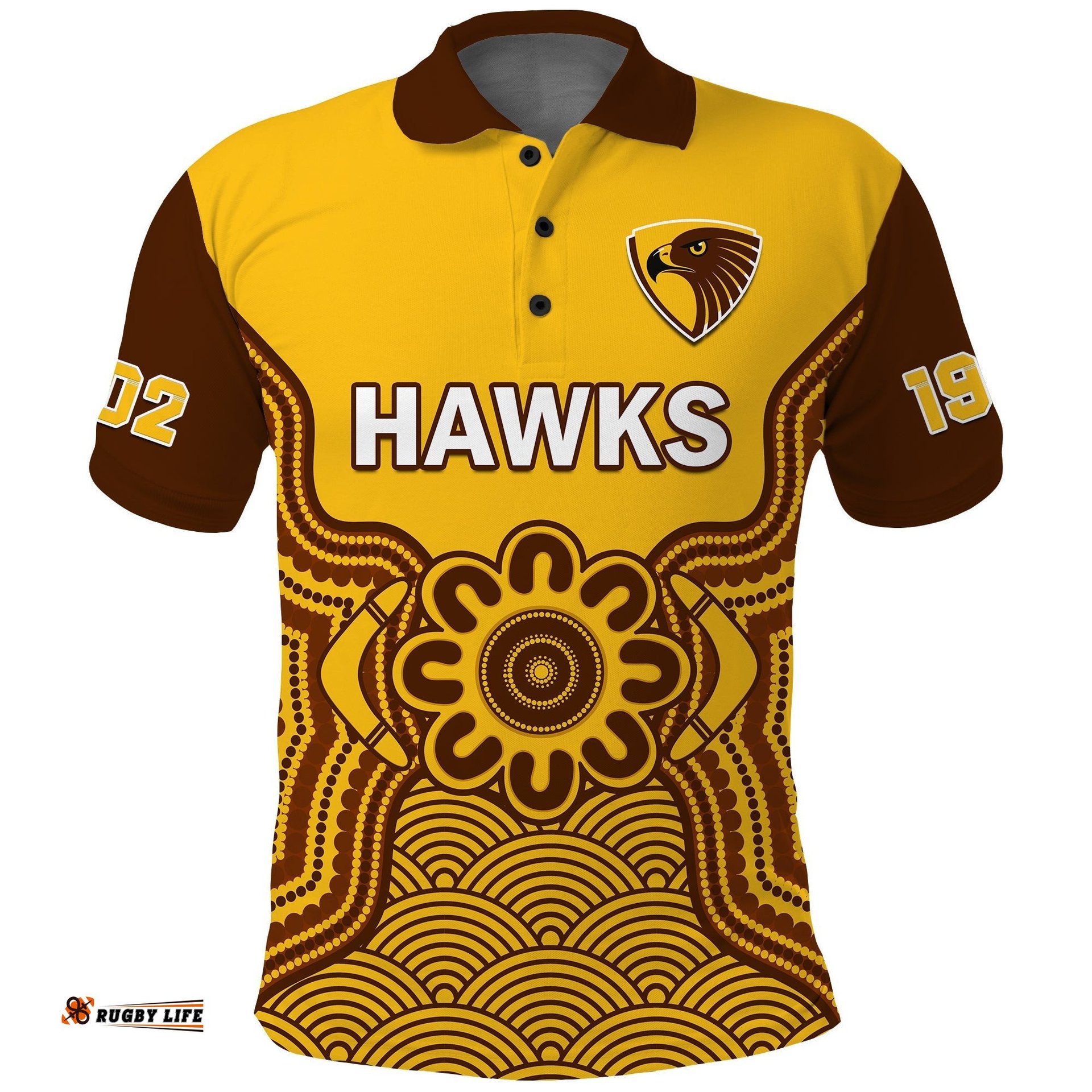 Hawthorn Football Polo Shirt Go Hawks 1902 Aboriginal Art Amazing Aussie