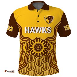 Hawthorn Football Polo Shirt Go Hawks 1902 Aboriginal Art Amazing Aussie