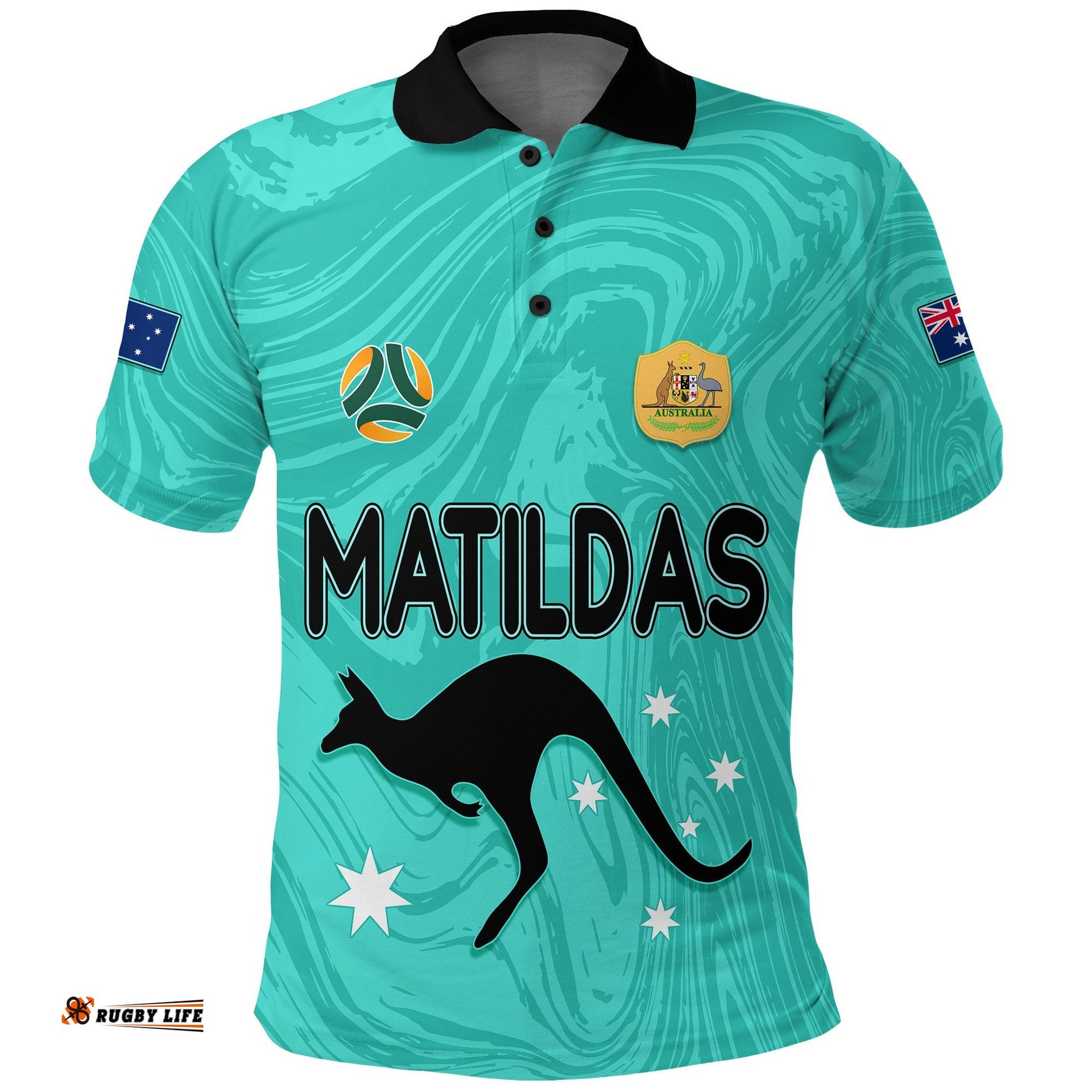 Personalised Aussie Matildas Polo Shirt 2023 Women World Cup Marble Patterns - Turquoise