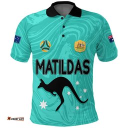 Personalised Aussie Matildas Polo Shirt 2023 Women World Cup Marble Patterns - Turquoise