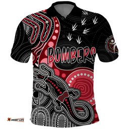 Personalised NAIDOC Week 2023 AFL Bombers Polo Shirt Aboriginal Dot Art Lizard Mix Boomerang
