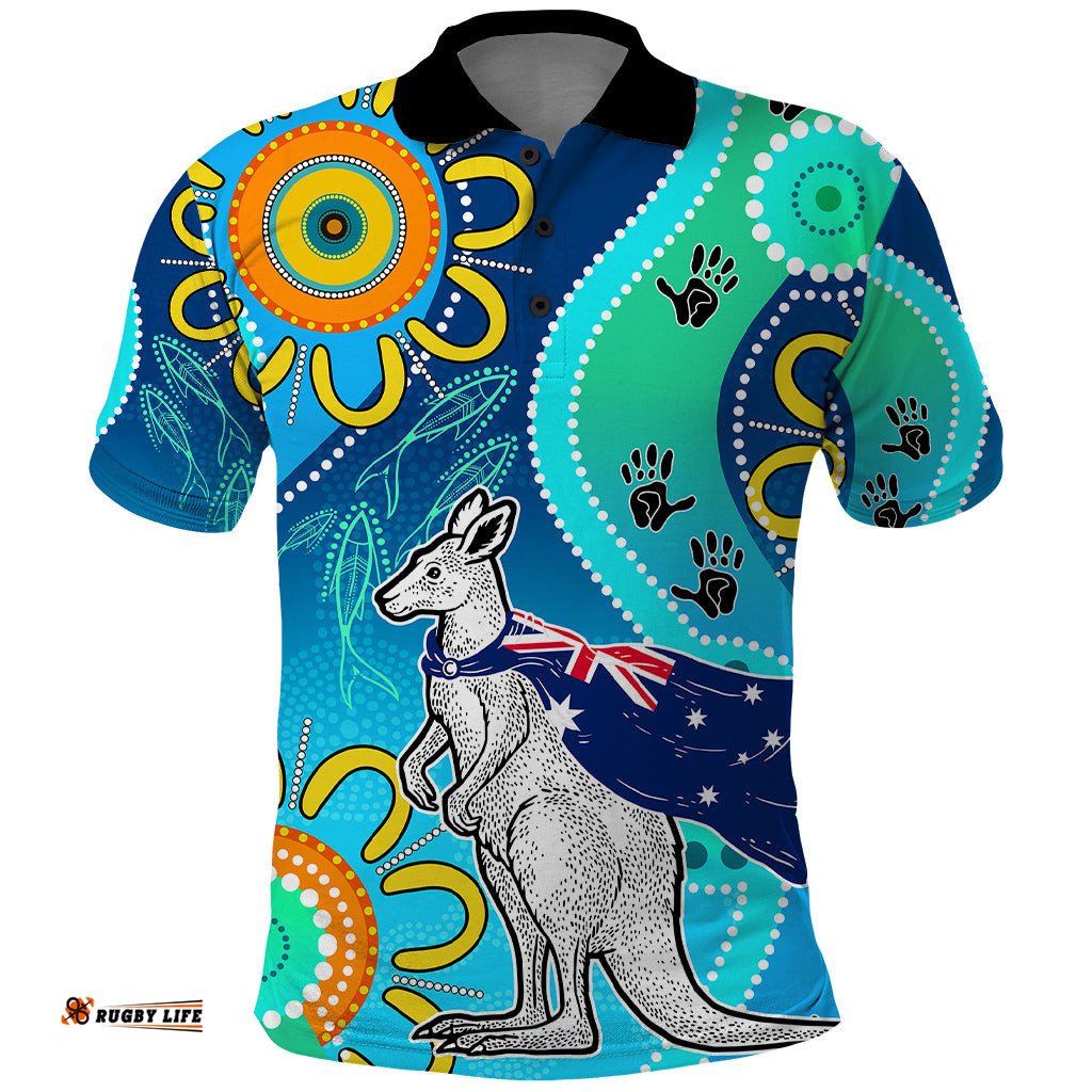 Personalised Australia Kangaroo Polo Shirt Aboriginal Tribal Art Stylization