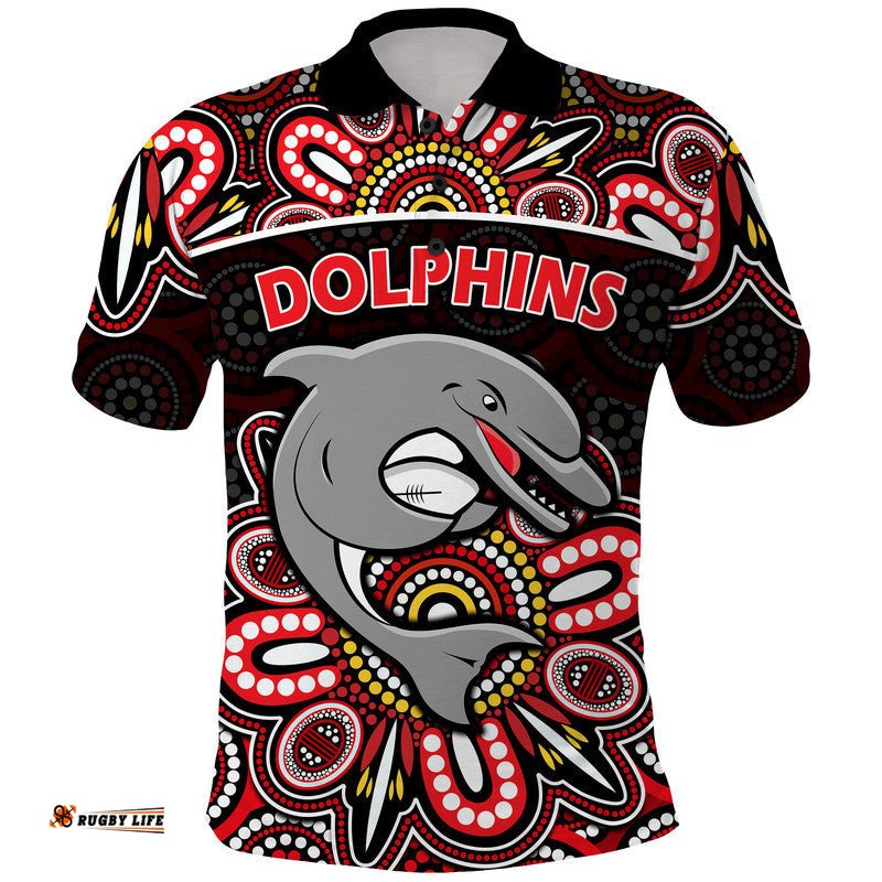Custom Personalised Dolphins Rugby Polo Shirt Aboriginal Dot Painting Amazing Aussie