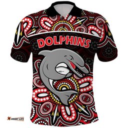 Custom Personalised Dolphins Rugby Polo Shirt Aboriginal Dot Painting Amazing Aussie
