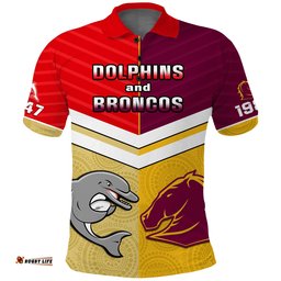 Custom Text And Number Dolphins Mix Broncos Rugby Polo Shirt Indigenous Art Amazing Aussie