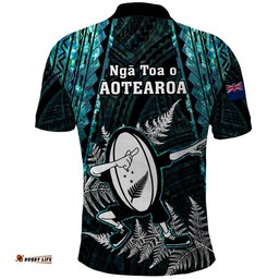 New Zealand Silver Fern Rugby Polo Shirt Aotearoa All Black Dabbing Ball With Maori Paua Shell